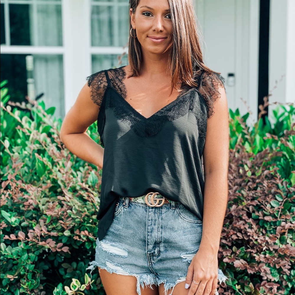 Lily Clothing Black Sleeveless Lace Top- Various.